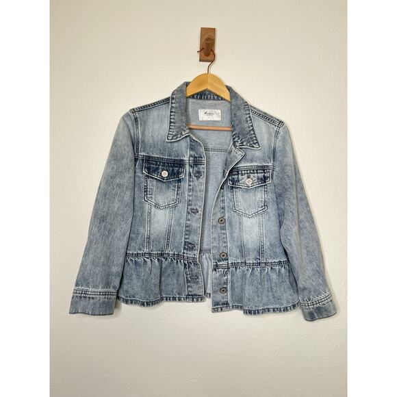 KanCan Peplum Jean Jacket Size Large Feminine Playful Casual - Picture 1 of 5
